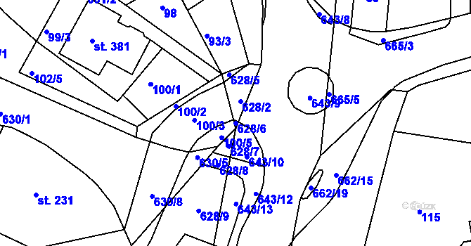 Parcela st. 628/6 v KÚ Jenišovice u Jablonce nad Nisou, Katastrální mapa