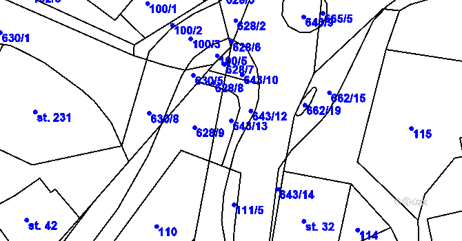 Parcela st. 643/13 v KÚ Jenišovice u Jablonce nad Nisou, Katastrální mapa