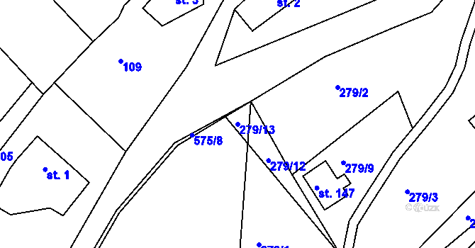 Parcela st. 279/13 v KÚ Jenišovice u Jablonce nad Nisou, Katastrální mapa