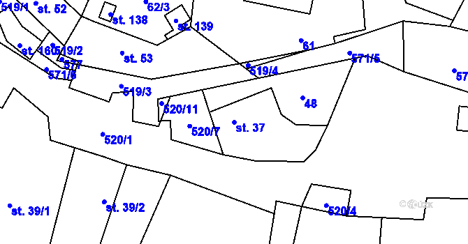Parcela st. 37 v KÚ Jenišovice u Chrudimi, Katastrální mapa