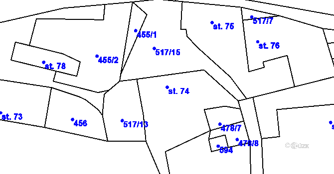 Parcela st. 74 v KÚ Jenišovice u Chrudimi, Katastrální mapa