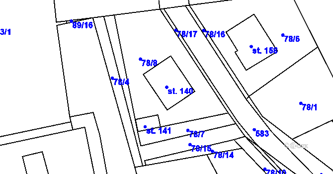 Parcela st. 140 v KÚ Jenišovice u Chrudimi, Katastrální mapa