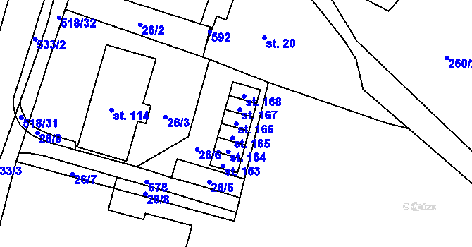 Parcela st. 166 v KÚ Jenišovice u Chrudimi, Katastrální mapa