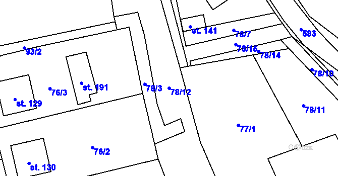 Parcela st. 78/12 v KÚ Jenišovice u Chrudimi, Katastrální mapa