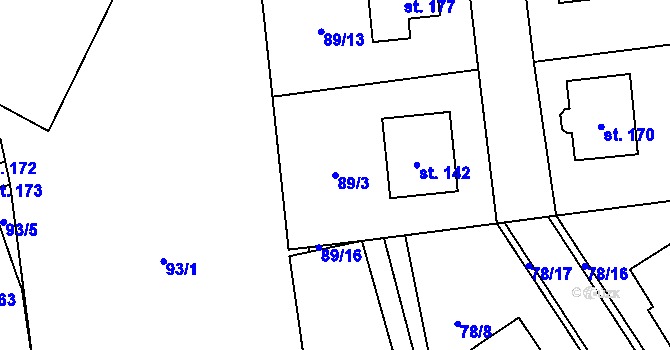Parcela st. 89/3 v KÚ Jenišovice u Chrudimi, Katastrální mapa