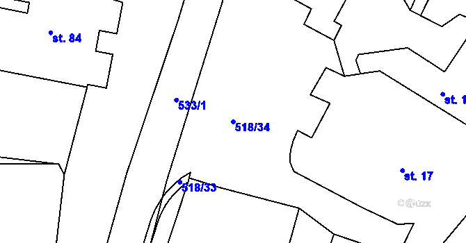 Parcela st. 518/34 v KÚ Jenišovice u Chrudimi, Katastrální mapa