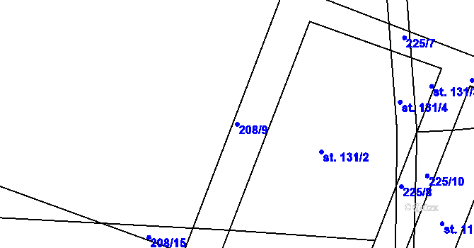 Parcela st. 208/9 v KÚ Jenišovice u Chrudimi, Katastrální mapa