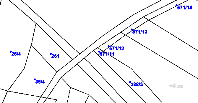 Parcela st. 571/11 v KÚ Jenišovice u Chrudimi, Katastrální mapa