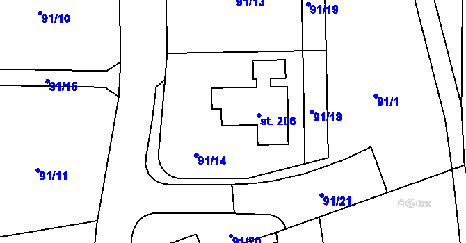 Parcela st. 91/14 v KÚ Jenišovice u Chrudimi, Katastrální mapa