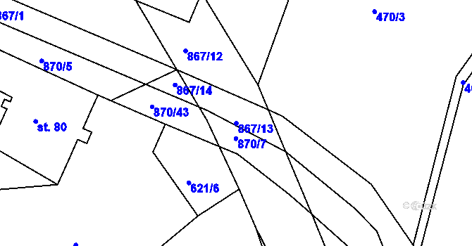 Parcela st. 867/13 v KÚ Zalažany, Katastrální mapa