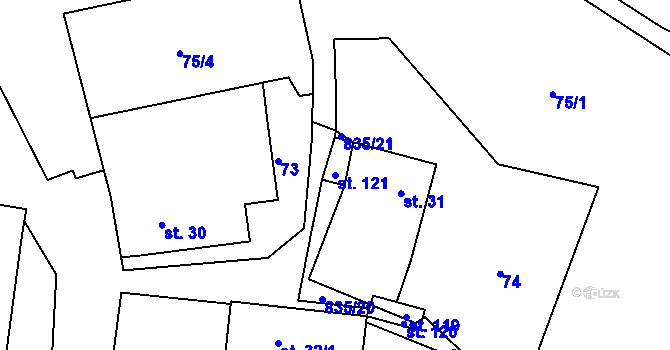 Parcela st. 121 v KÚ Zalažany, Katastrální mapa