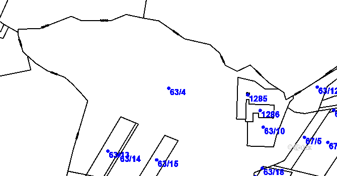 Parcela st. 63/4 v KÚ Jenišův Újezd, Katastrální mapa