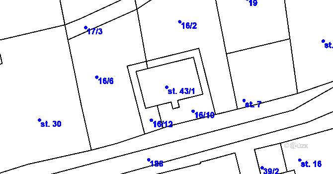 Parcela st. 43/1 v KÚ Dehtáry, Katastrální mapa
