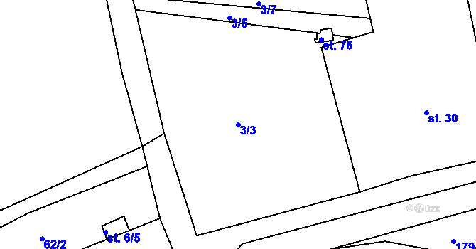 Parcela st. 3/3 v KÚ Dehtáry, Katastrální mapa