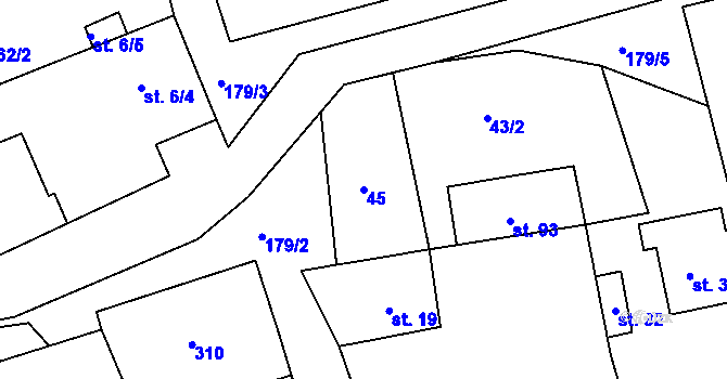 Parcela st. 45 v KÚ Dehtáry, Katastrální mapa