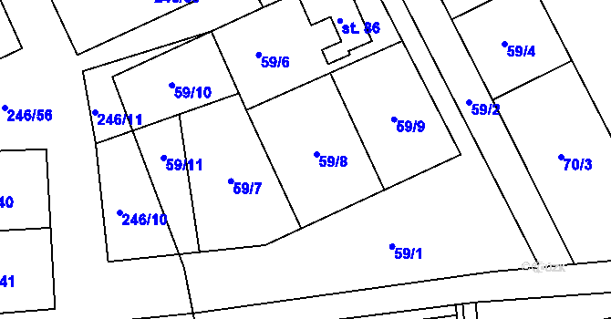 Parcela st. 59/1 v KÚ Dehtáry, Katastrální mapa