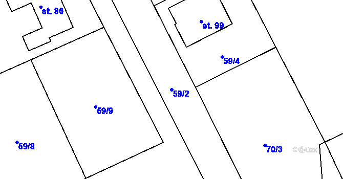 Parcela st. 59/2 v KÚ Dehtáry, Katastrální mapa
