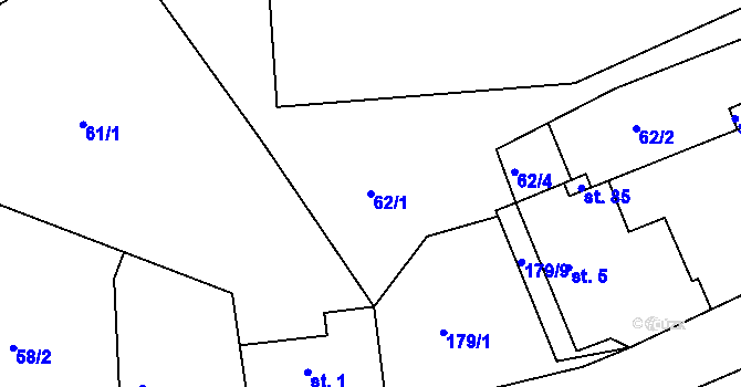 Parcela st. 62/1 v KÚ Dehtáry, Katastrální mapa