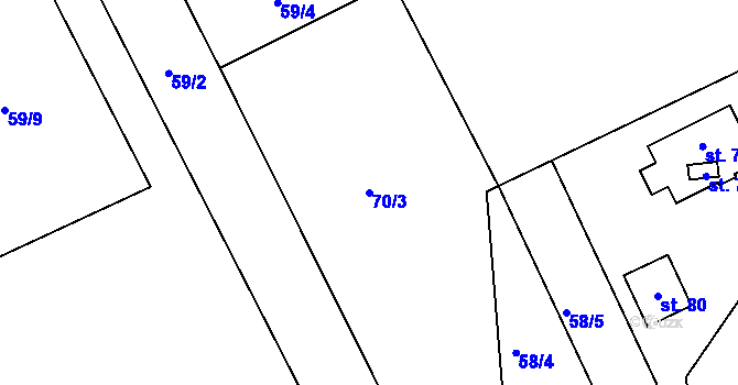 Parcela st. 70/3 v KÚ Dehtáry, Katastrální mapa