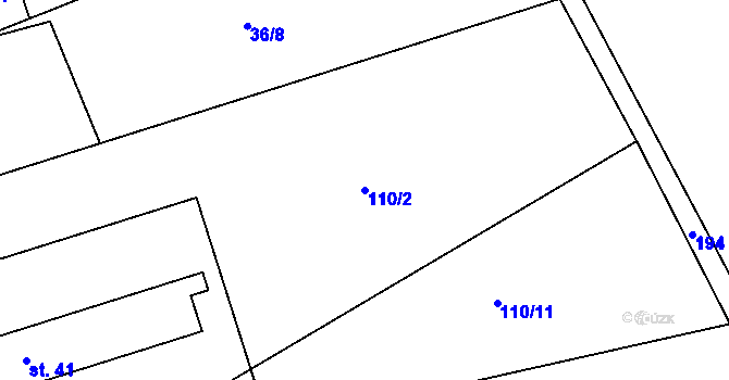 Parcela st. 110/2 v KÚ Dehtáry, Katastrální mapa