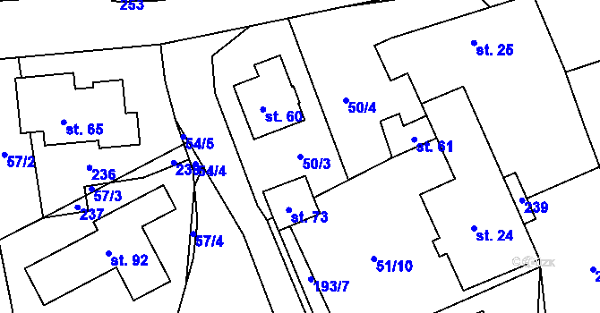 Parcela st. 50/3 v KÚ Dehtáry, Katastrální mapa