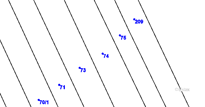 Parcela st. 74 v KÚ Dehtáry, Katastrální mapa