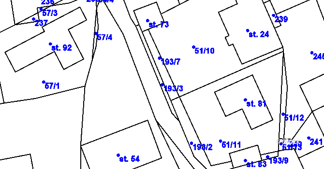 Parcela st. 193/3 v KÚ Dehtáry, Katastrální mapa