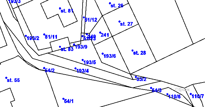 Parcela st. 193/6 v KÚ Dehtáry, Katastrální mapa