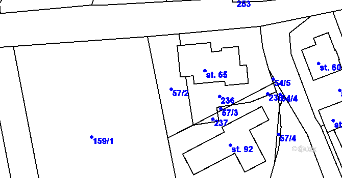 Parcela st. 57/2 v KÚ Dehtáry, Katastrální mapa