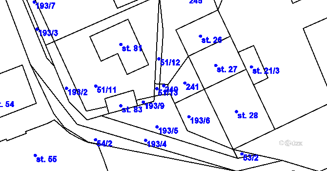 Parcela st. 240 v KÚ Dehtáry, Katastrální mapa