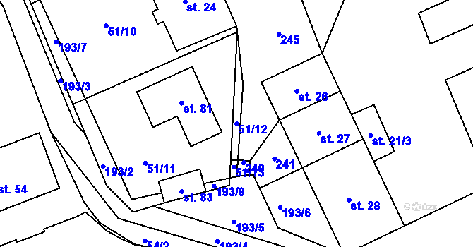 Parcela st. 51/12 v KÚ Dehtáry, Katastrální mapa