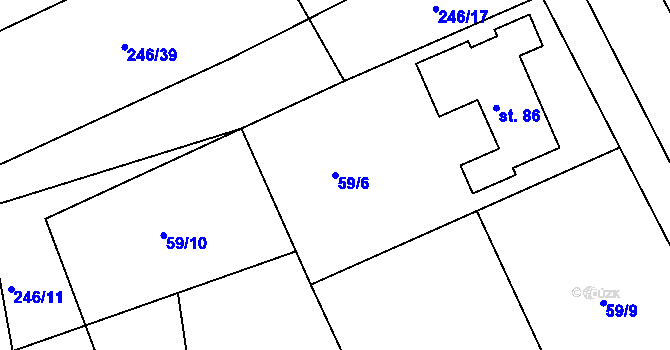 Parcela st. 59/6 v KÚ Dehtáry, Katastrální mapa