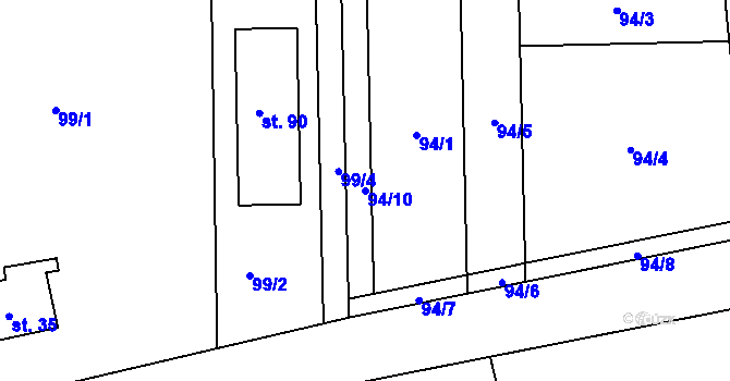 Parcela st. 94/10 v KÚ Dehtáry, Katastrální mapa