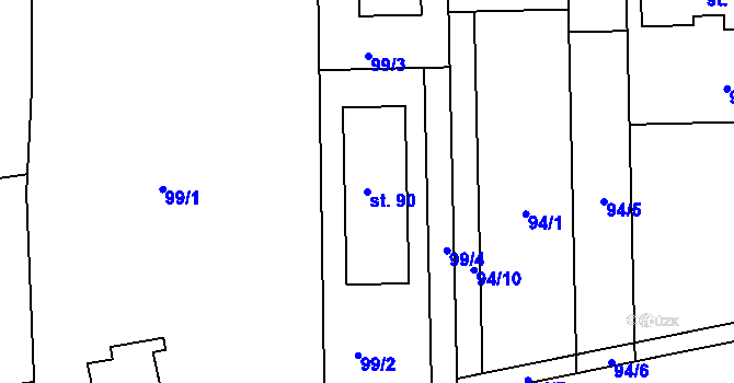 Parcela st. 90 v KÚ Dehtáry, Katastrální mapa