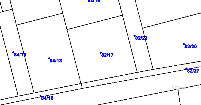Parcela st. 82/17 v KÚ Dehtáry, Katastrální mapa