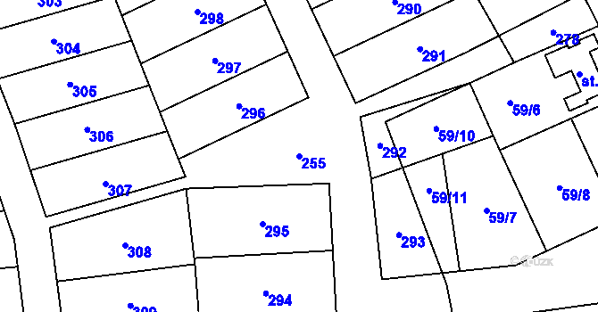 Parcela st. 255 v KÚ Dehtáry, Katastrální mapa