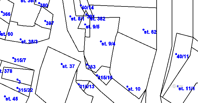 Parcela st. 9 v KÚ Jenštejn, Katastrální mapa