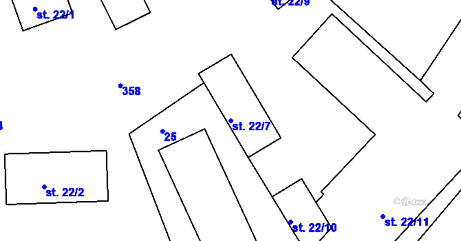 Parcela st. 22/7 v KÚ Jenštejn, Katastrální mapa