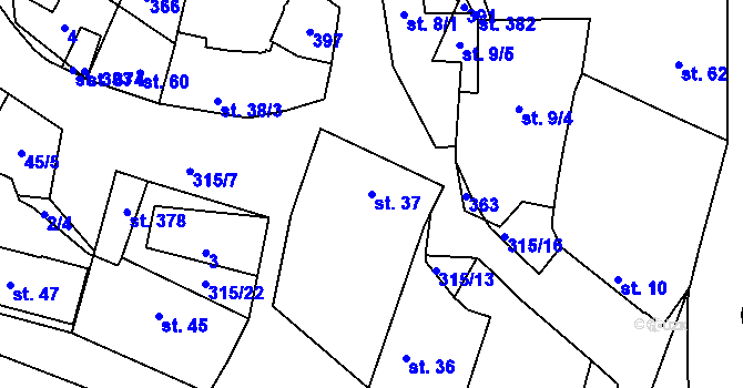 Parcela st. 37 v KÚ Jenštejn, Katastrální mapa