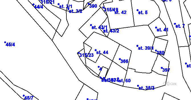 Parcela st. 44 v KÚ Jenštejn, Katastrální mapa