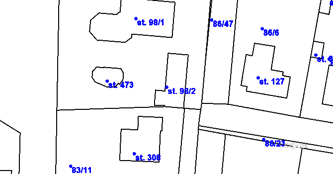 Parcela st. 98/2 v KÚ Jenštejn, Katastrální mapa