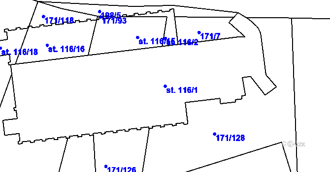 Parcela st. 116/1 v KÚ Jenštejn, Katastrální mapa