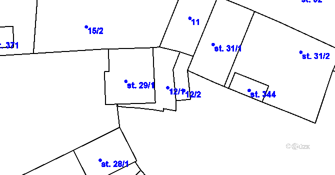Parcela st. 12/1 v KÚ Jenštejn, Katastrální mapa