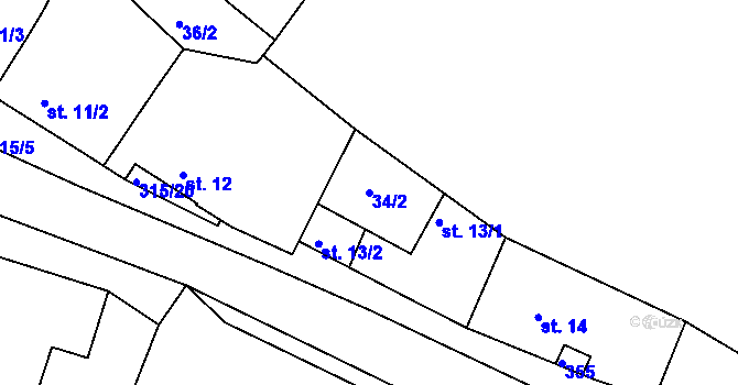 Parcela st. 34/2 v KÚ Jenštejn, Katastrální mapa
