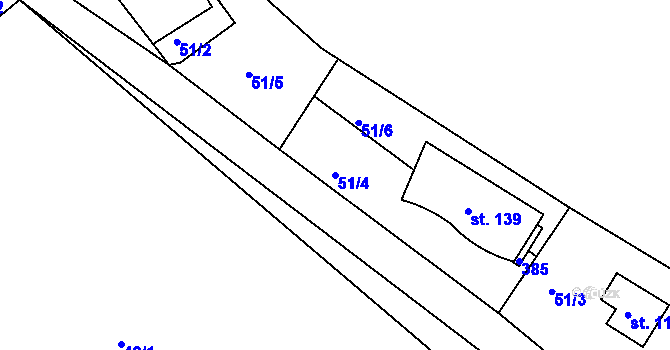 Parcela st. 51/4 v KÚ Jenštejn, Katastrální mapa