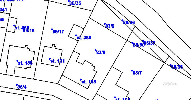 Parcela st. 83/8 v KÚ Jenštejn, Katastrální mapa