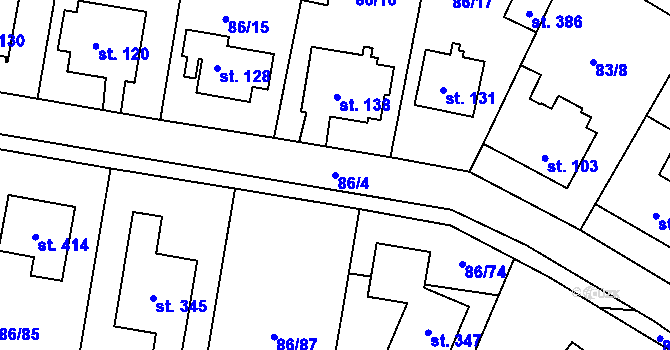 Parcela st. 86/4 v KÚ Jenštejn, Katastrální mapa