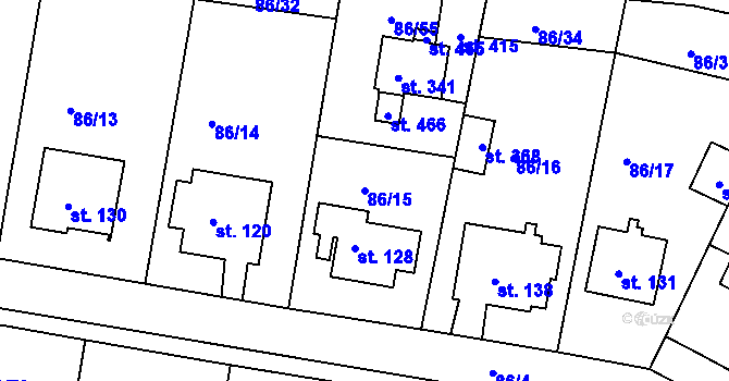 Parcela st. 86/15 v KÚ Jenštejn, Katastrální mapa