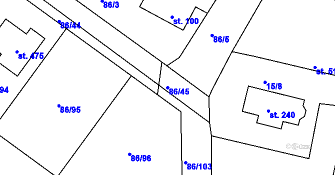 Parcela st. 86/45 v KÚ Jenštejn, Katastrální mapa