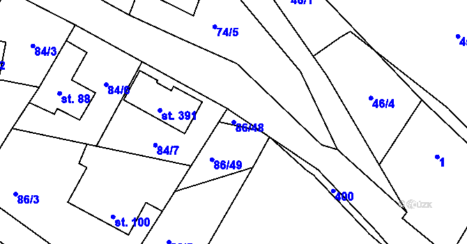 Parcela st. 86/48 v KÚ Jenštejn, Katastrální mapa